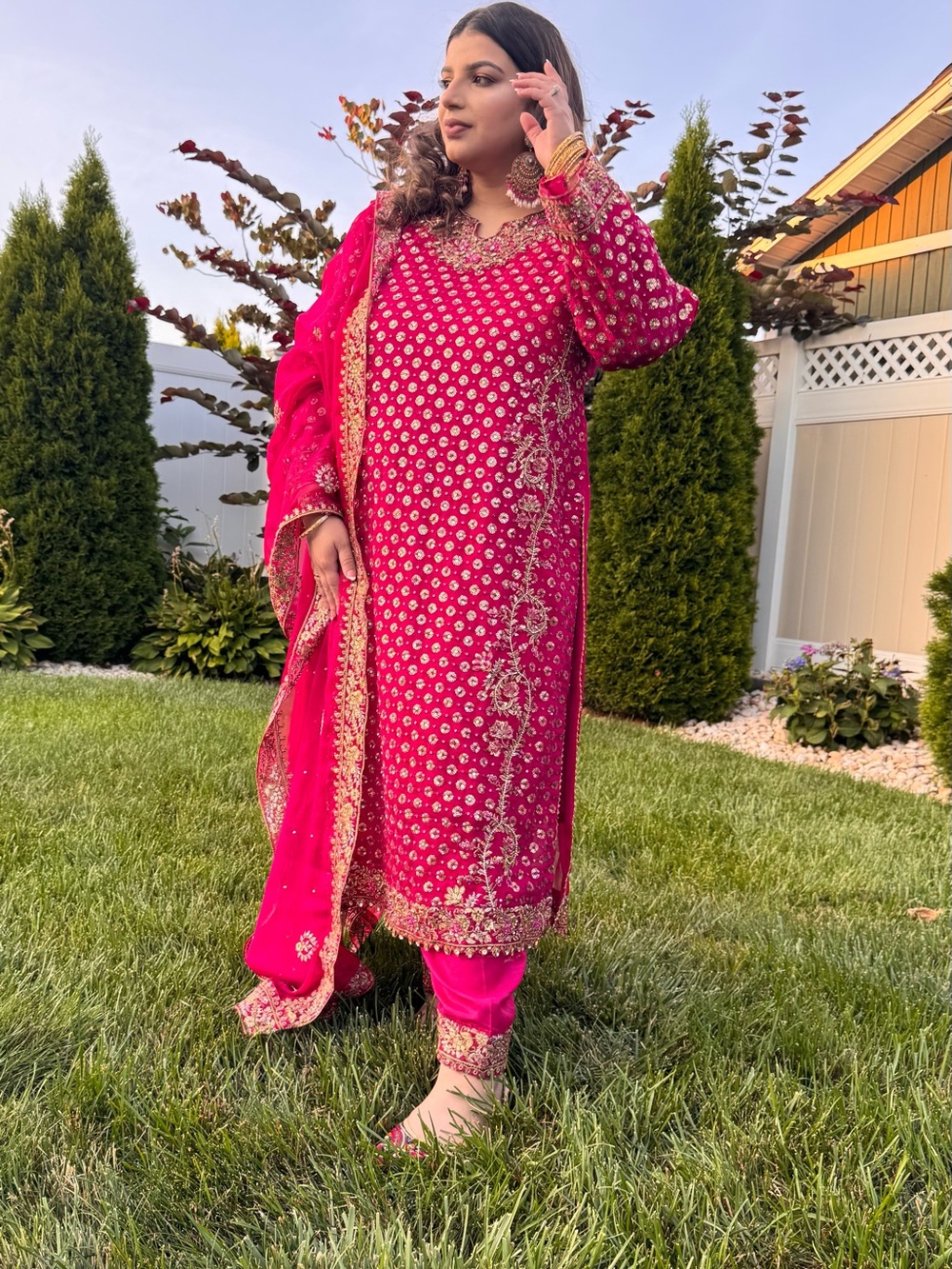Embroidered Pink Women's Party Dress with Matching Dupatta
